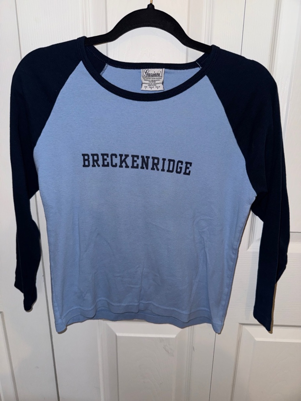 Breckenridge Raglan Baseball Tee in Light Blue and Navy (CL)